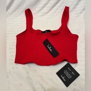 Lulus Red Ribbed Cropped Tank Top Size Small NEW